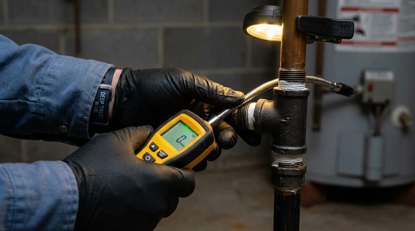 Gas leak detection with electronic sniffer by Johns Plumbing LLC in Clay